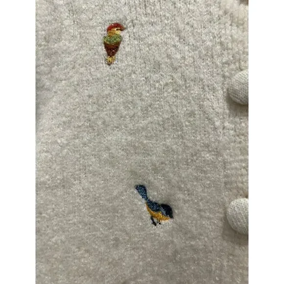 ZARA Novelty Bird Embroidered Short Sleeve Cardigan Cream Size L Preppy - Picture 4 of 10